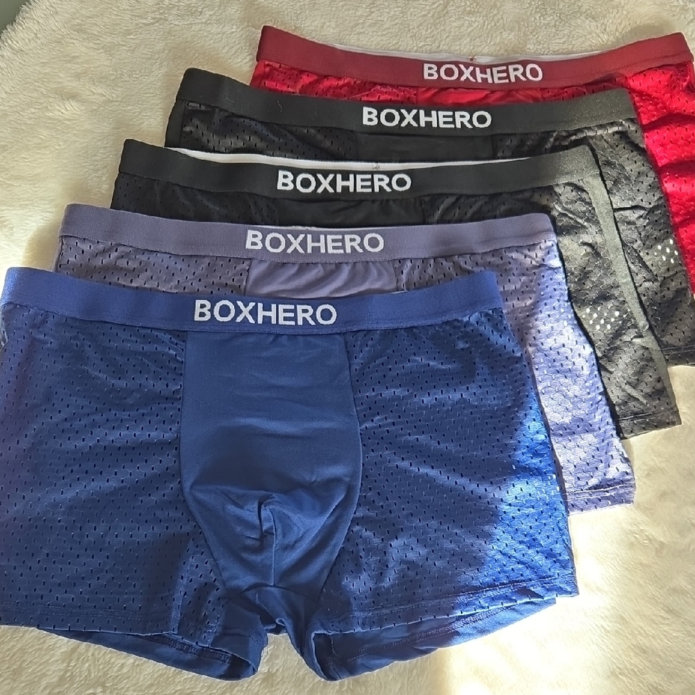 Men's Breathable Boxer Briefs - Blue, Black, Red, Gray
